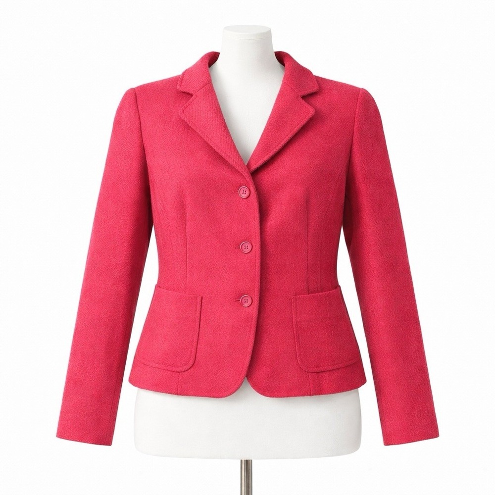 Sisley Wool Blend Blazer‎ Jacket 10/12 Italy Pink Polka Dot Lined Size 46